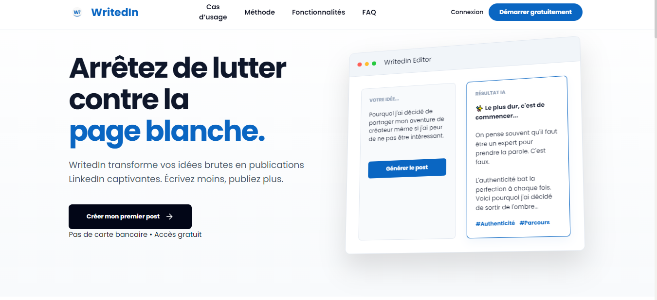 Capture du projet WritedIn